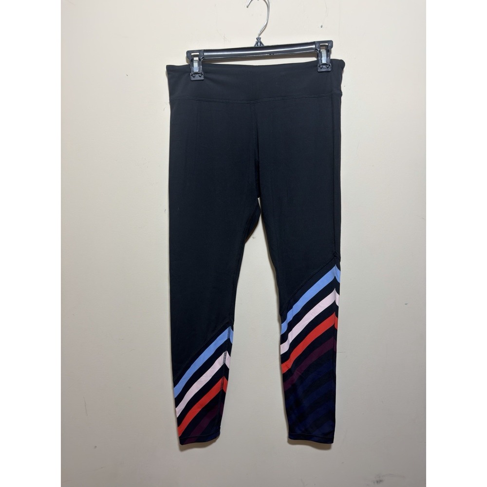 Tory Burch Sport High Waisted Performance Leggings Navy Stripes Print Size L